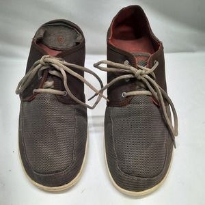 Olukai Men's Nohea Mesh Brown Tie Moc Toe Breathable Slip On Shoes 44.5/11.5 US